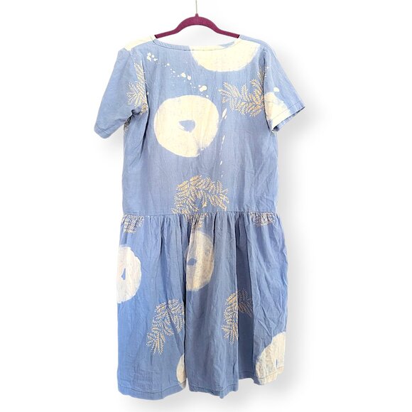 Artisan handmade Indonesia blue white floral geometric tie dye pocket dress OS - Picture 4 of 7